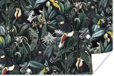 Produktbild von MuchoWow® Poster Blumen - Tukan - Blätter 90x60 cm - Schlafzimmer