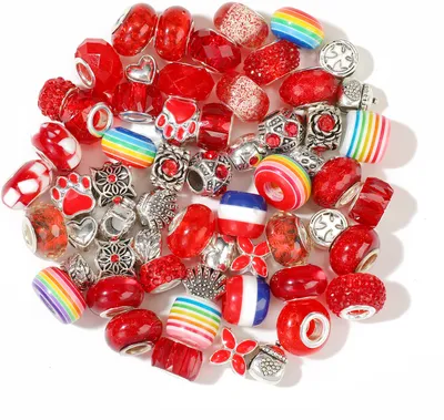 Produktbild von Großlochperlen Glasperlen Charm Mix mit 60 Perlen, Rot