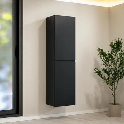 Produktbild von Mirlux Badezimmer-Hochschrank – Schwarz – 150 cm – Modern – Schmaler Badezimmerschrank – Wandmontage – Fronten aus MDF