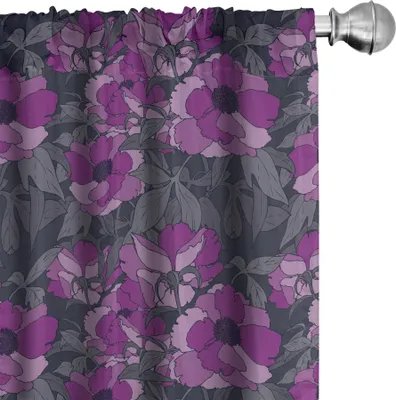 Image de ABAKUHAUS Rideaux à fleurs, rideaux, tons violets, imprimé floral grungy, rose sauvage mystique, 2 pièces 75 x 175 cm, multicolore violet