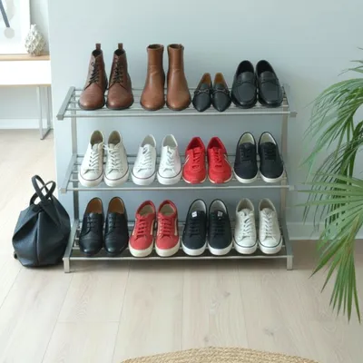 Produktbild von Schuhregal Edelstahl 80 cm – 3 Ebenen – für 12 Paar Schuhe