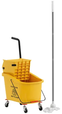 Image de Chariot de nettoyage HOMCOM avec seau de 36 litres, presse-étoupe, serpillière et poignée - Jaune