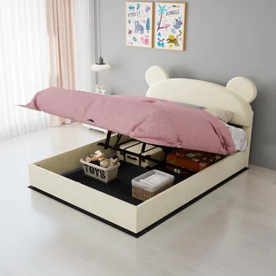 Produktbild von Polsterbett 90x200cm mit USB und Steckdosen, LED-Beleuchtung und 2 Schubladen, Bettgestell mit gepolstertem Kopfteil für Schlafzimmer