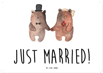 Produktbild von Mr. & Mrs. Panda Magnetschild Bär Heirat DIN A4 - Weiß - Geschenk, Wandbild, Türschild, Dekoschild Metall, tafel, Blechschild, Schild, Teddy