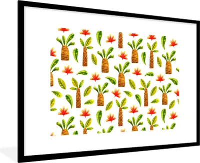 Produktbild von MuchoWow® Gerahmtes Poster Dschungel - Blätter - Muster 90x60 cm - Poster mit Schwarzem Bilderrahmen Wandposter Rahmen Foto Bilder - Wanddekoration - Fotos