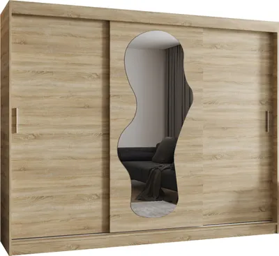 Produktbild von MEBLE KRYSPOL ULTRA 250 Kleiderschrank mit drei Schiebetüren für Schlafzimmer – moderner Aufbewahrungsschrank mit Kleiderstange und Regalen – 250x200x62cm - Sonoma