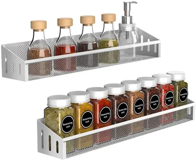 Produktbild von 2er-Set Gewürzregale, Wandregale, Gewürzhalter aus Metall, Gewürzorganizer für Küche, Schranktür, Badezimmerdekoration