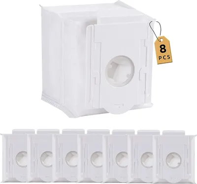 A stack of white vacuum cleaner dust bags with a tag indicating '8 PCS'.