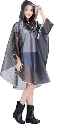 Obrázek produktu pro Dámský pláštěnka, pláštěnka typu poncho, nepromokavá bunda Eva, větrovka, nepromokavé poncho, pláštěnka s kapucí a rukávy, outdoorové oblečení pro sport, ochrana proti dešti, černá a bílá barva