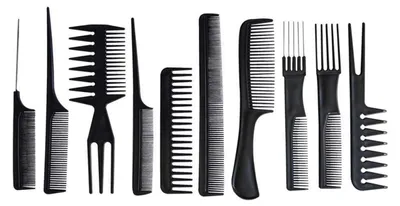 Zdjęcie produktu dla Zestaw 10 sztuk grzebieni fryzjerskich, antystatycznych, do stylizacji, wykonanych z tworzywa sztucznego, kolor czarny