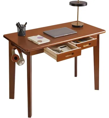 Immagine prodotto di Scrivania in legno massello con cassetti e appendiabiti, dimensioni 99 x 50 x 76 cm, colore marrone rustico