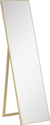 HOMCOM Standspiegel, Ganzkörperspiegel mit Holzmaserung, Ankleidespiegel, Schminkspiegel für Schlafzimmer, Wohnzimmer und Eingangsbereich, Silber+Hellbraun, 40 x 150 cm