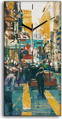 Produktbild von Wandbild Leinwand Bilder Wanduhr 30x60 Architektur Menschen Stadt Straße Bunt - schwarze Hände