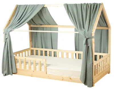 Produktbild von Doppel Bettbaldachin für Hausbett aus - 130x420 cm - Grun | by SEVIRA KIDS