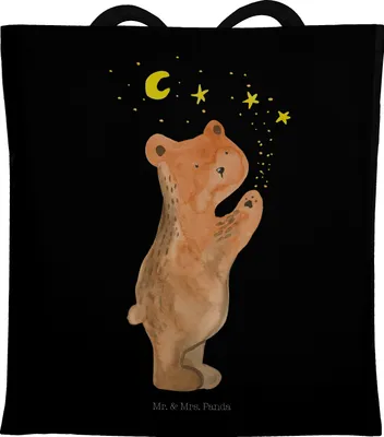 Produktbild von Mr. & Mrs. Panda Uni Tasche Verliebter Bär - Schwarz - Geschenk, dokumententasche, Jutebeutel, Spruch, Shopping, Teddy, Laptoptasche, Verliebte, Tote Bag, Partner