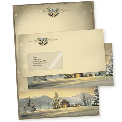 Produktbild von Glöcknerhütte 25 Sets Weihnachtsbriefpapier mit Fensterumschlag Briefpapier Weihnachten mit Umschlag mit Fenster