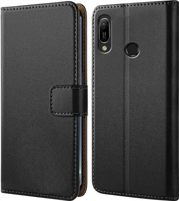 Produktbild von Numerva Handyhülle für Huawei Y6 (2019), Bookstyle Klapphülle aus Kunstleder, Schwarz, mit Standfunktion, 2 Kartenfächern, 1 Seitenfach und Magnetverschluss