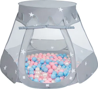 Obrázek produktu pro Selonis dětský stan na hraní 105X90cm/200 míčků Hradní domeček Pop Up Ballpit Plastové míčky pro děti, Grey:Babyblue/Pudrově růžová/Pearl