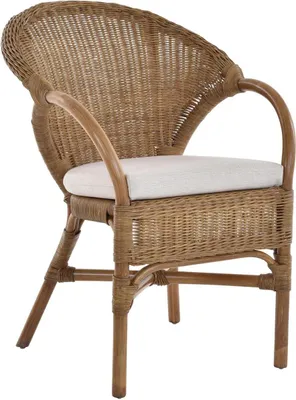 Produktbild von KRINES HOME Stapelbarer Rattansessel Rattan Sessel Lounge Rattanstuhl mit Armlehne Clubsessel Wintergartensessel (mit Kissen, Hell Braun)