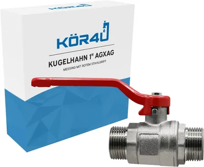 Obrázok produktu pre Kuglový ventil Kör4u z mosadze, závit AG - AG, s červenou oceľovou páčkou, vonkajší závit 1 palec