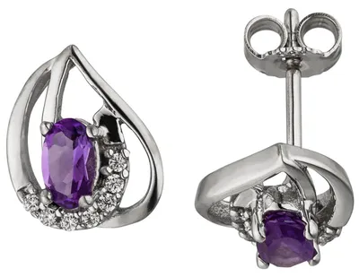 Produktbild von Ohrstecker mit Amethysten lila violett 14 Zirkonia 333 Gold Weißgold Ohrschmuck
