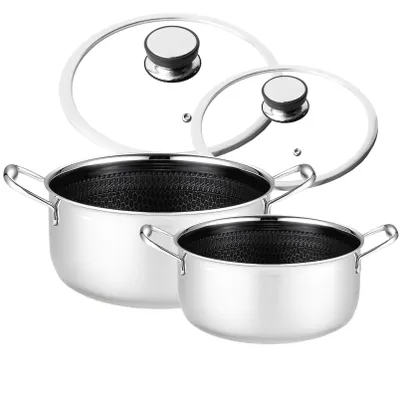 Produktbild von YEZEY Professionelles Antihaft-Induktionstopf-Set 2,8 und 5 L. Mit Deckel. Mitsu-Edelstahl. Hybrid-PFOA- und PFOS-frei. Wabenmuster HEX