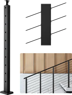Immagine prodotto di VEVOR montante per ringhiera a cavi, 914x25,4x50,8 mm, montante per ringhiera con fori preforati a 30°, acciaio inox SUS304, staffa orizzontale e curva, per corrimano, nero, 1JZLGZXHS91402OS1001V0