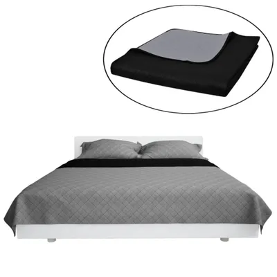 Produktbild von vidaXL Zweiseitige Tagesdecke Gesteppt Schwarz/Grau 220x240 cm