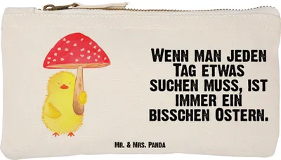 Produktbild von Mr. & Mrs. Panda Stoffbeutel Küken Fliegenpilz Größe S Klein - Weiß - Geschenk, Ostern, Kosmetiktasche, Waschbeutel, Glückspilz, Ostergrüße, Federtasche, Frohe, Pouch