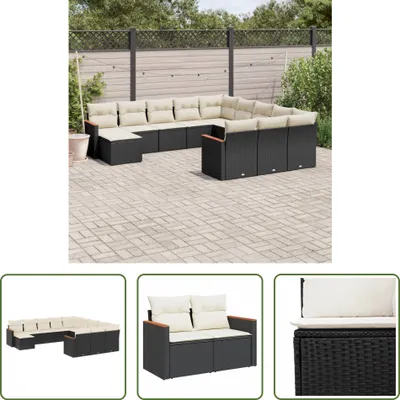 Produktbild von The Living Store 12-tlg. Garten-Sofagarnitur mit Kissen Schwarz Poly Rattan