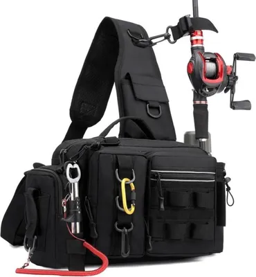 Produktbild von INF Multifunktionale Oxford Angeltasche - Outdoor Angelrucksack mit Rutenhalter Schwarz