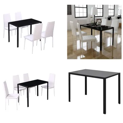 Produktbild von vidaXL Essgruppe Tisch Stühle 5 tlg. Kunstleder Schwarz und Weiß - Essgruppe - Essgruppen - Esstisch - Esstische