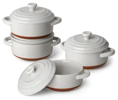 Image de MALACASA : Lot de 4 plats à gratin en céramique de 390 ml, avec couvercles et poignées