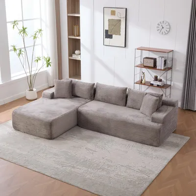 Obrázek produktu pro MODFU Modulární pohovka, 4místná pohovka, šedá, chenille, velká pohovka s levým opěradlem, Relaxační pohovka s funkcí lenošky, měkké čalounění do obývacího pokoje