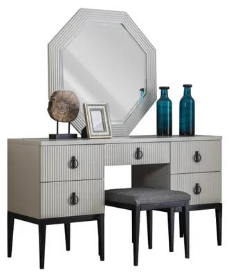 Produktbild von Schminktisch mit Spiegel Grauer Schlafzimmer JV Möbel Design Konsol Hocker Neu