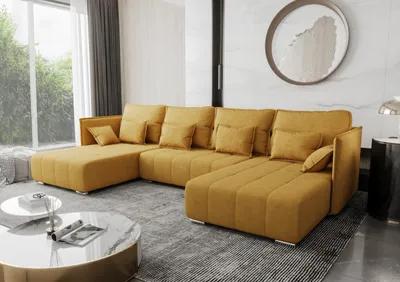 Produktbild von AX LIVING U Form Sofa mit Schlaffunktion Florinna Gelb 345cm