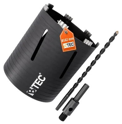 Produktbild von Diamant Bohrkrone NEXT GENERATION Ø 162 mm mit 6-kant Adapter 100 mm & Zentrierbohrer Nutzlänge 180 mm Segmenthöhe 10 mm Beton Mauerwerk Poroton Ziegel Porenbeton Tonrohr