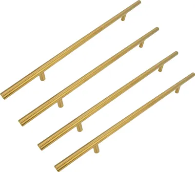 Immagine prodotto di set di 4 maniglie per mobili Aurora da 256 mm in oro spazzolato - Eleganti e resistenti maniglie per mobili in acciaio inox con finitura opaca e viti di montaggio.