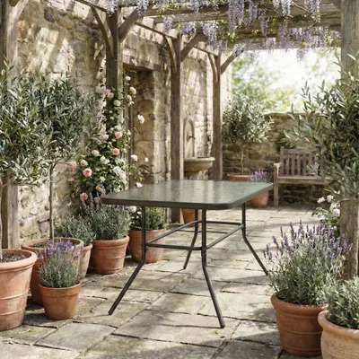 Produktbild von VCM Gartentisch aus Glas und Metall | Esstisch | Maße ca. H. 70 x B. 110 x T. 55 cm | Anthrazit | Balkontisch Gartenmöbel 110x55