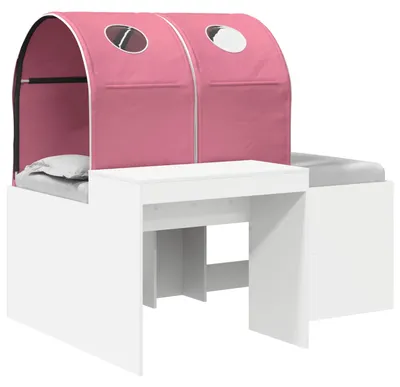 Image de vidaXL Lit avec tunnel, 3 pièces, blanc et rose, en bois composite