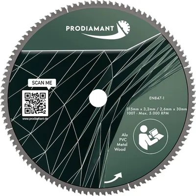 Zdjęcie produktu dla Brzeszczot tarczowy PRODIAMANT 315 mm do drewna, metalu i aluminium z zębami HM TCT