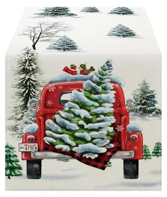 Obrázok produktu pre Vianočná obruska, motív Vianoc a Santa Clausa, 40x180 cm, vzhľad ľanu, vhodná do práčky