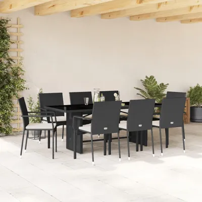 Produktbild von Möbel 9-tlg. Garten-Essgruppe mit Kissen Schwarz Poly Rattan - Gartenmöbelgarnituren 3213495