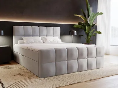 Produktbild von GrainGold Boxspringbett Alicante 180x200 cm - Bett 180x200, Kontinentalbett mit Bettkasten - Doppelbett mit Matratze - Bett mit Velvet-Stoff - Grau