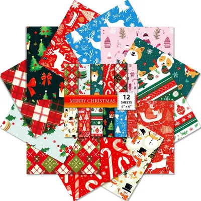 Produktbild von 12 Blatt Weihnachts-Papier, verschiedene Designs, DIY Bastelpapier, 15 cm