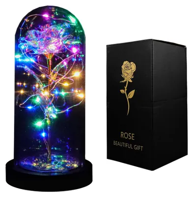 LED-Rose in Glaskuppel, bunt, 25,4 cm, für romantische Anlässe