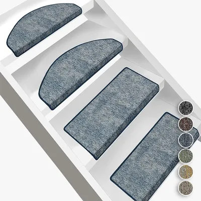 Produktbild von Stufenmatte York Stufenteppich für Innen widerstandsfähig & pflegeleicht Blau 23,5 x 65 cm