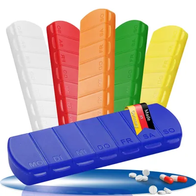 Produktbild von Medikamentenbox "Seven Days" – BPA-freie Pillendose mit 7 Fächern für jeden Wochentag, robuster Pillenbehälter - Tablettenbox  Germany - trend-blau PP