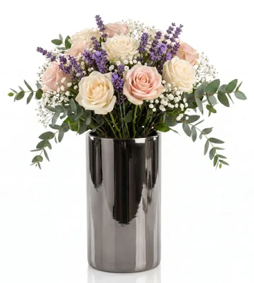 Productafbeelding van Zilverkleurige keramische vaas, hoogte 20 cm, diameter 10 cm, met een glad oppervlak en een glanzende uitstraling – een elegante decoratie voor woonkamer, slaapkamer, eetkamer, hal en kantoor, geschikt voor zowel verse als gedroogde bloemenarrangementen van het merk