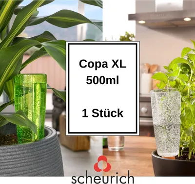 Produktbild von Scheurich Wasserspender Copa XL | 2er Set Grün/ Transparent | 500 ml Füllmenge | Bewässerungskugel klein mit Ton Fuß | Wasserspender Pflanzen und Blumen Terrakotta Stiel